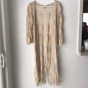Crocheted long cardigan